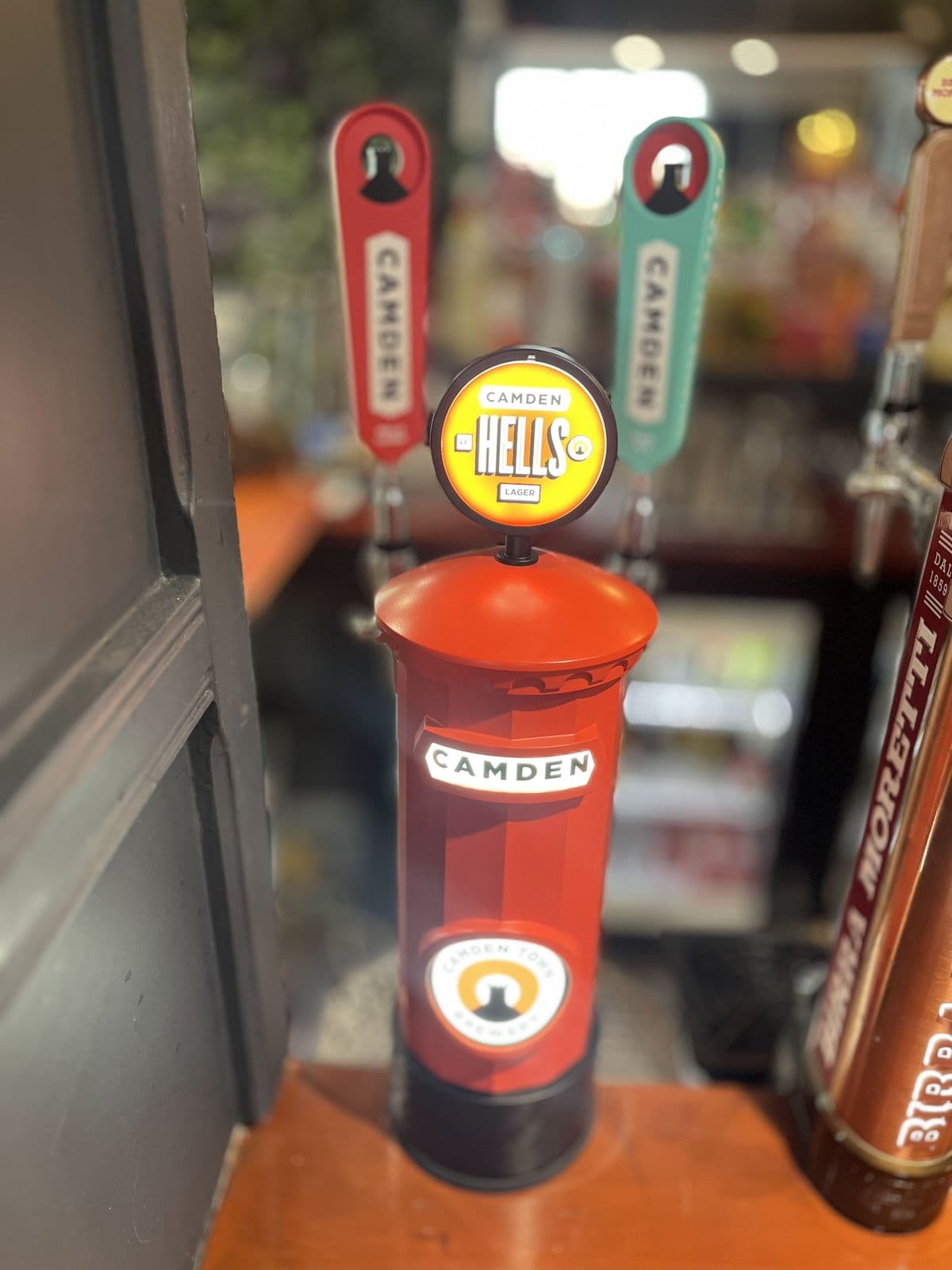 Camden Hells on tap at the bar