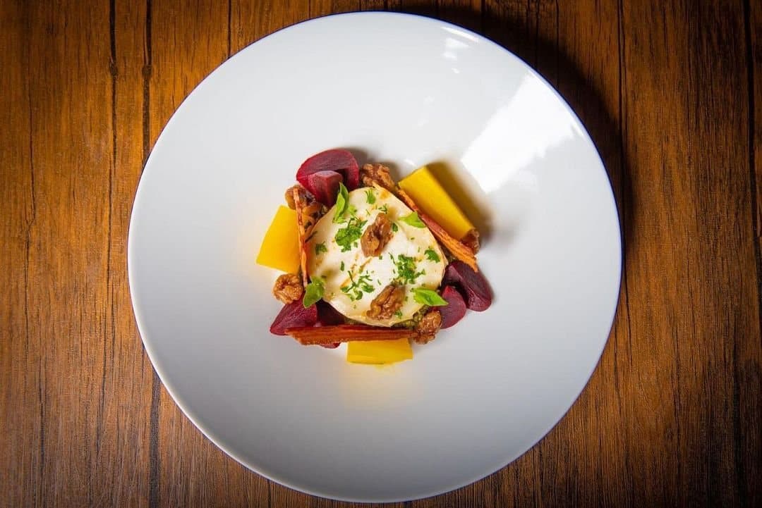 Beetroot and cheese starter, from above