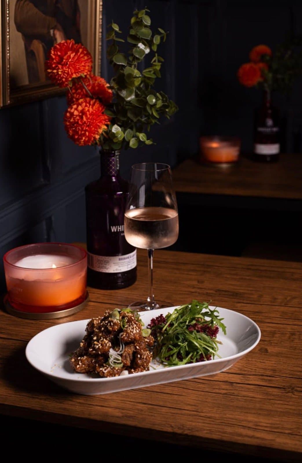 Crispy chilli beef served by candlelight