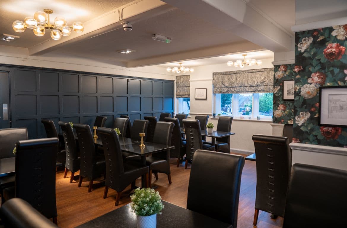 Dining room with navy panelling